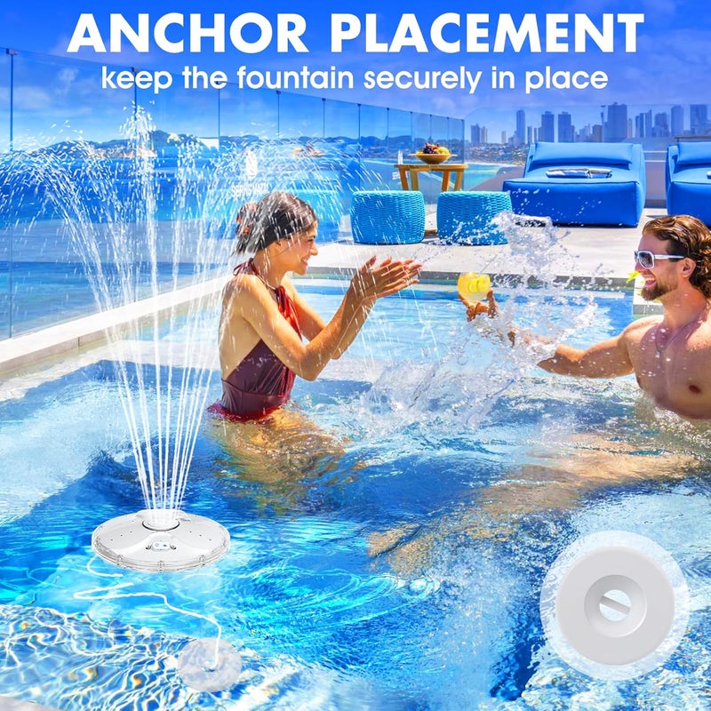 ChlorStar Upgraded Pool Fountain with Remote, Floating Pool Fountain with Lights, Above Ground Pool Water Fountains with Anchor, Swimming Pool Fountains for Inground Pool-1PC (White) - Image 5